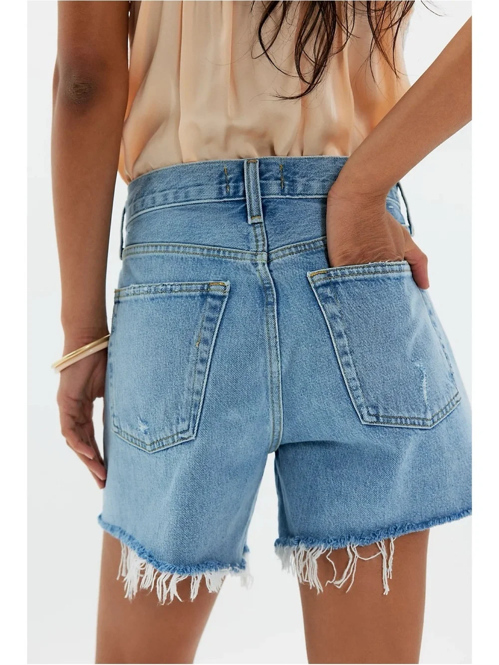 NWT AGOLDE Parker Long Jean Shorts Swapmeet Blue 27